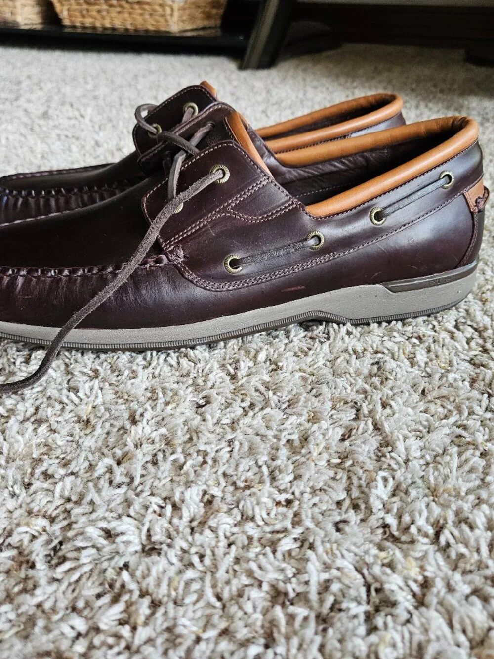 Men's Brown Leather Boat Shoes Tan Collar Waterproof Leather Mens Size 13M